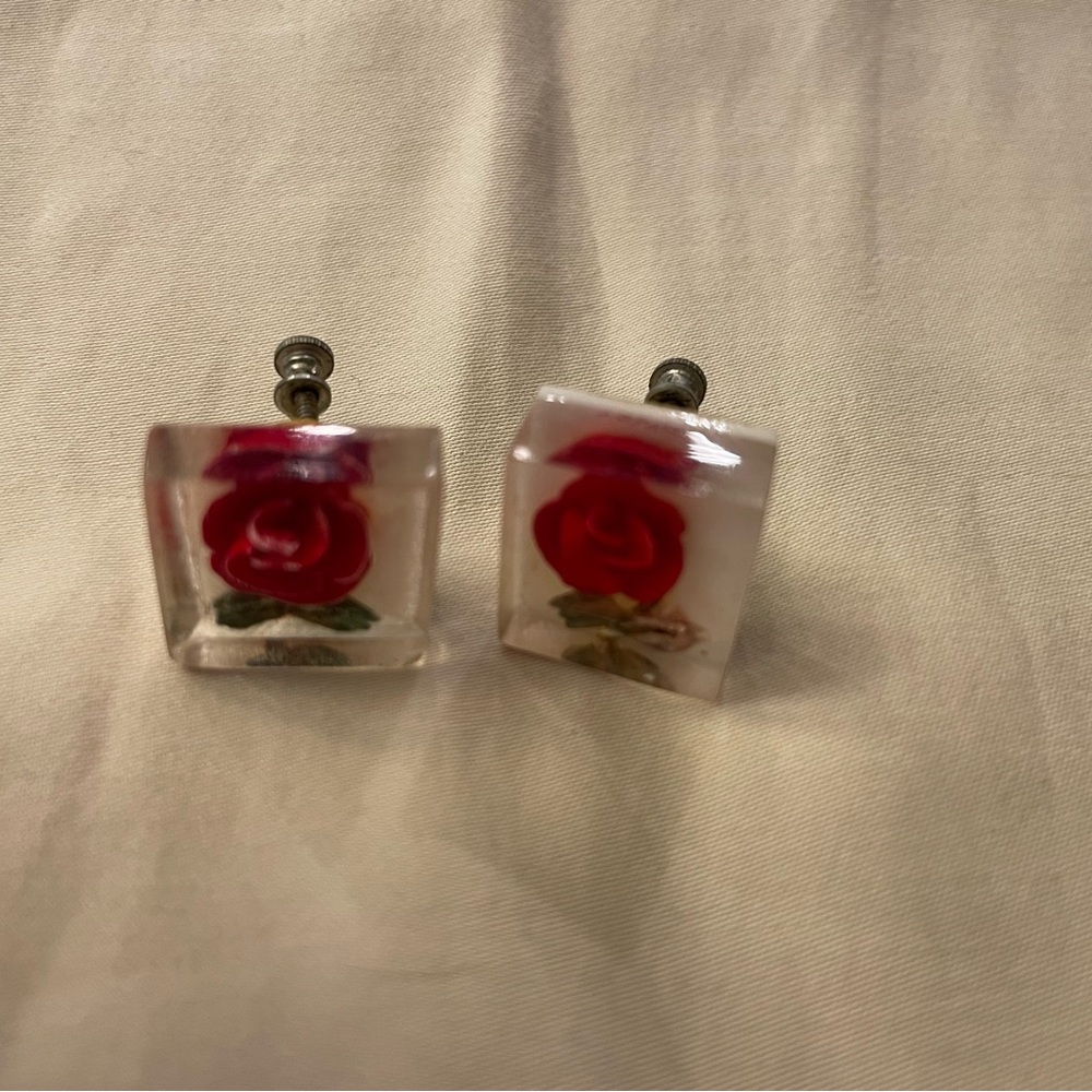 Elegant Vintage Red Rose Earrings